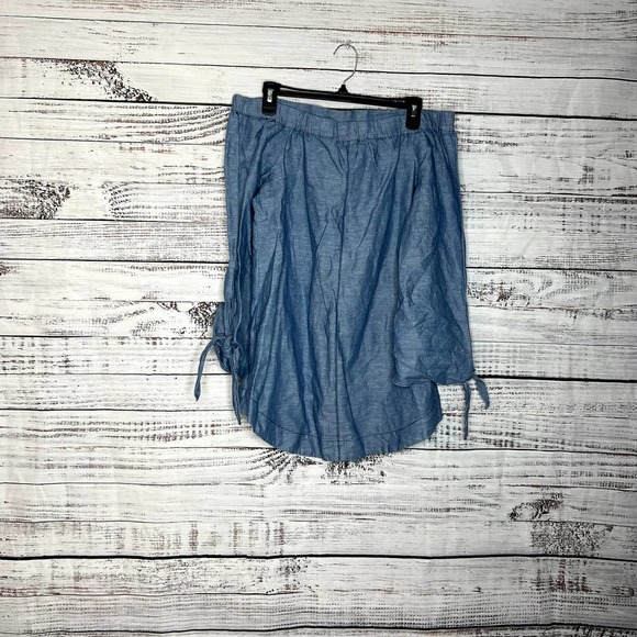Free People Show Some Shoulder Off The Shoulder Chambray Top with Ties S - Picture 2 of 4